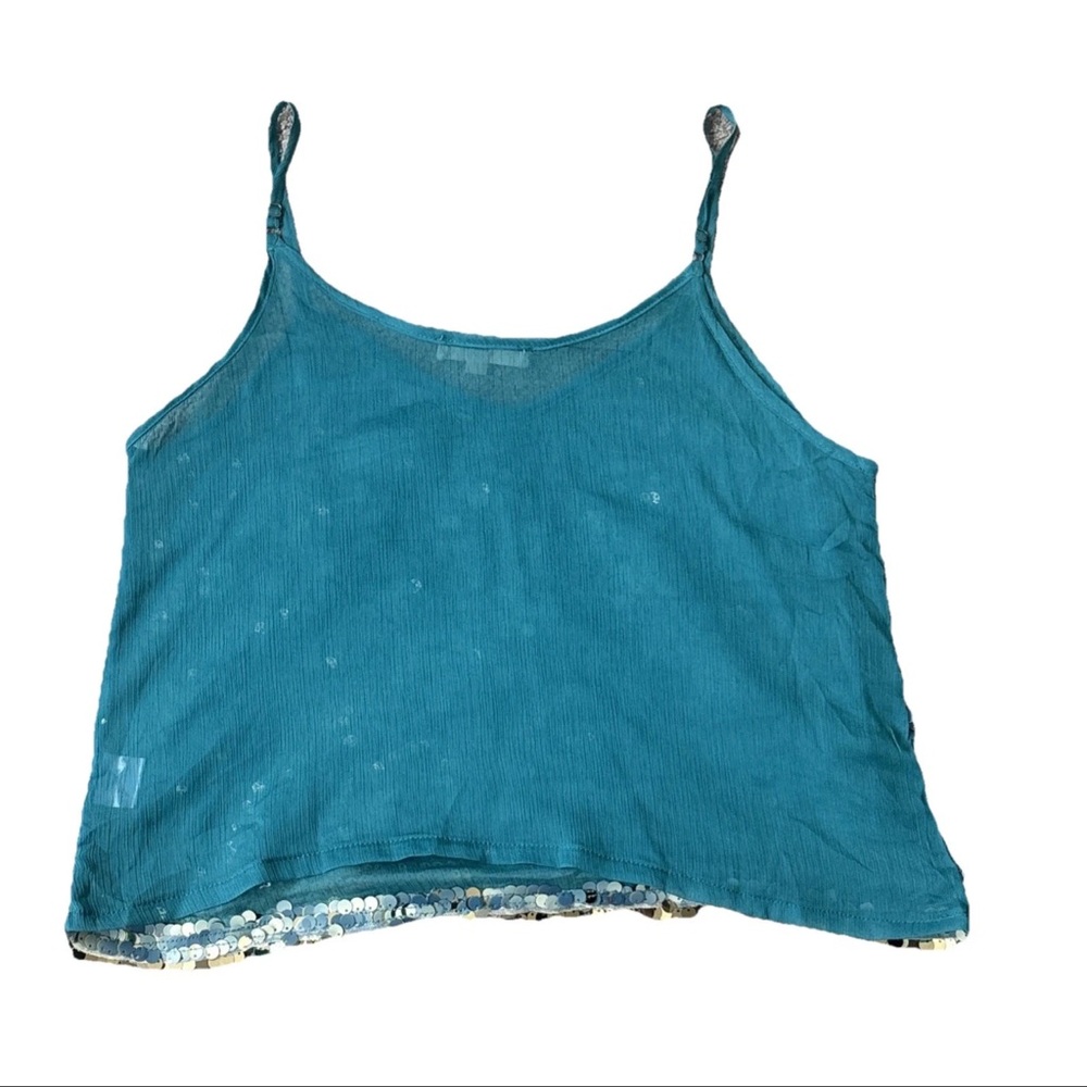 Blush Noir Boutique Women’s teal sequin California Bohemian Hippie Love Blouse L - Picture 4 of 12
